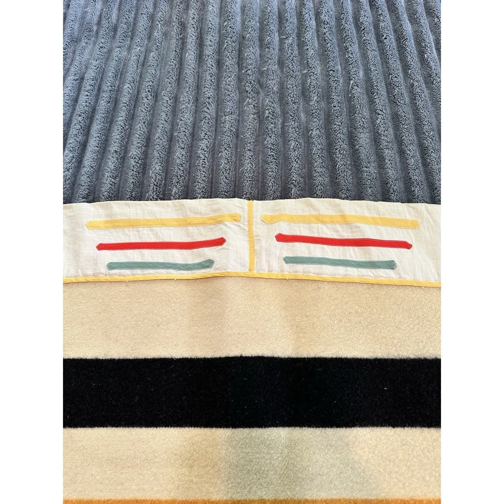 Mid Century 4 Point Wool Blanket Striped Twill Weave 1950s 1960s